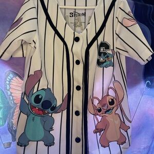 Disney White Baseball Jersey with Black Pinstripes and Stitch Logo